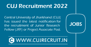 CUJ Recruitment 2022 For JRF Post