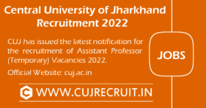 Central University of Jharkhand Recruitment 2022 For Assistant Professor Posts