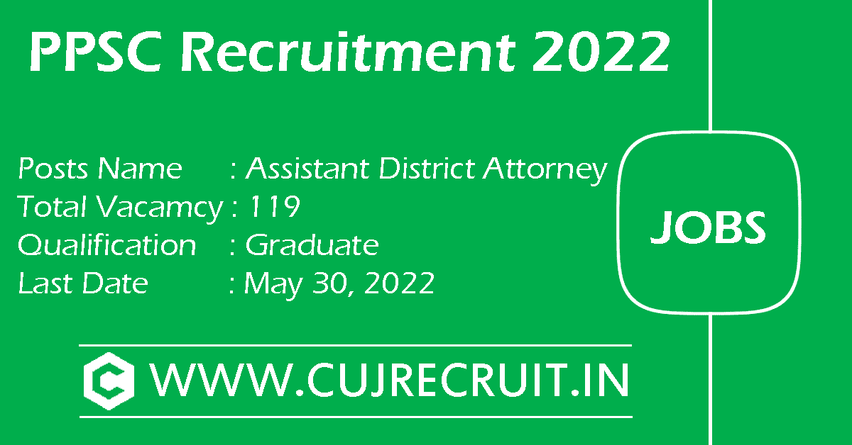 PPSC Recruitment 2022 - 119 Assistant District Attorney Posts